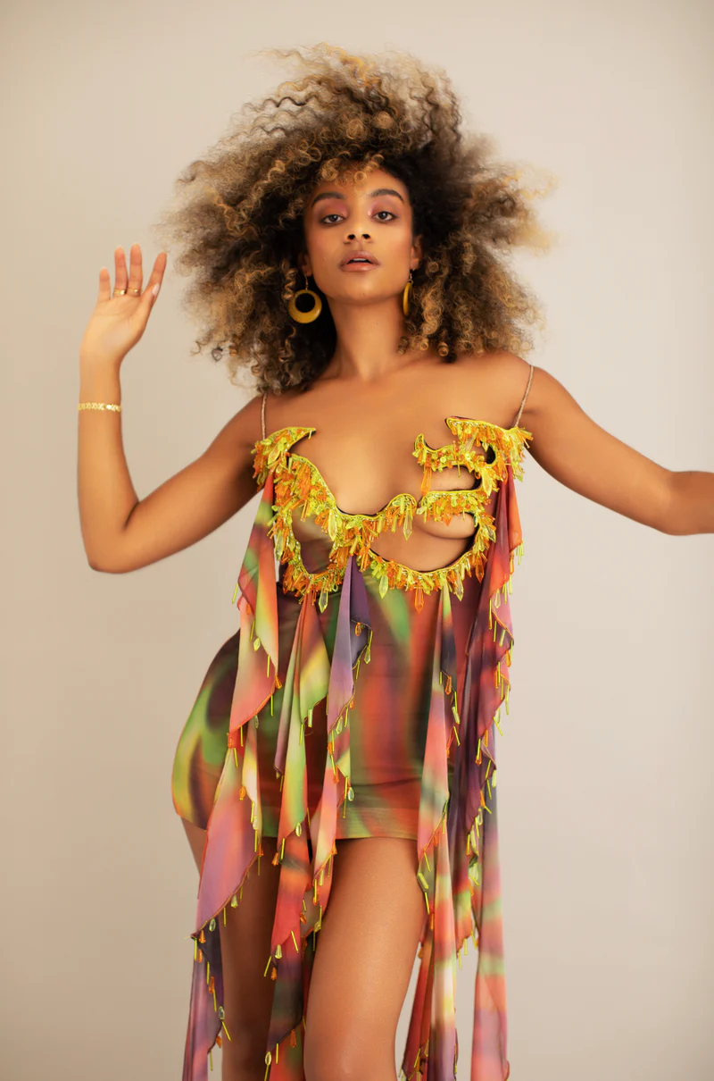 Model wearing Onalaja mini dress