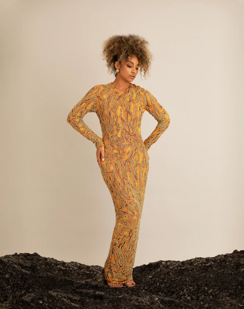 Model wearing Onalaja maxi dress
