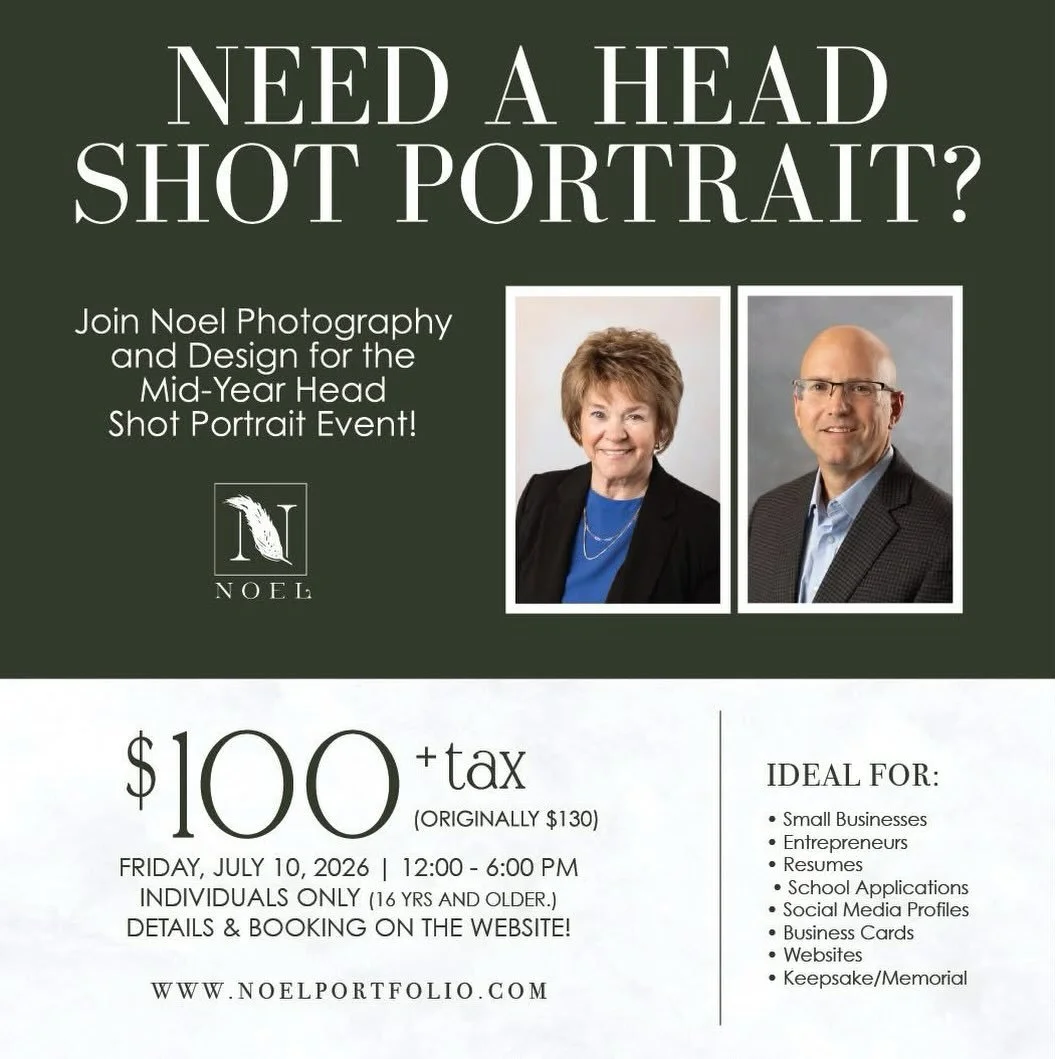 The Mid-Year Headshot Portrait Event has been scheduled for July 10! Don&rsquo;t miss your chance at $30 OFF your portrait. Link below for details &amp; booking.

> https://www.noelportfolio.com/headshot-event