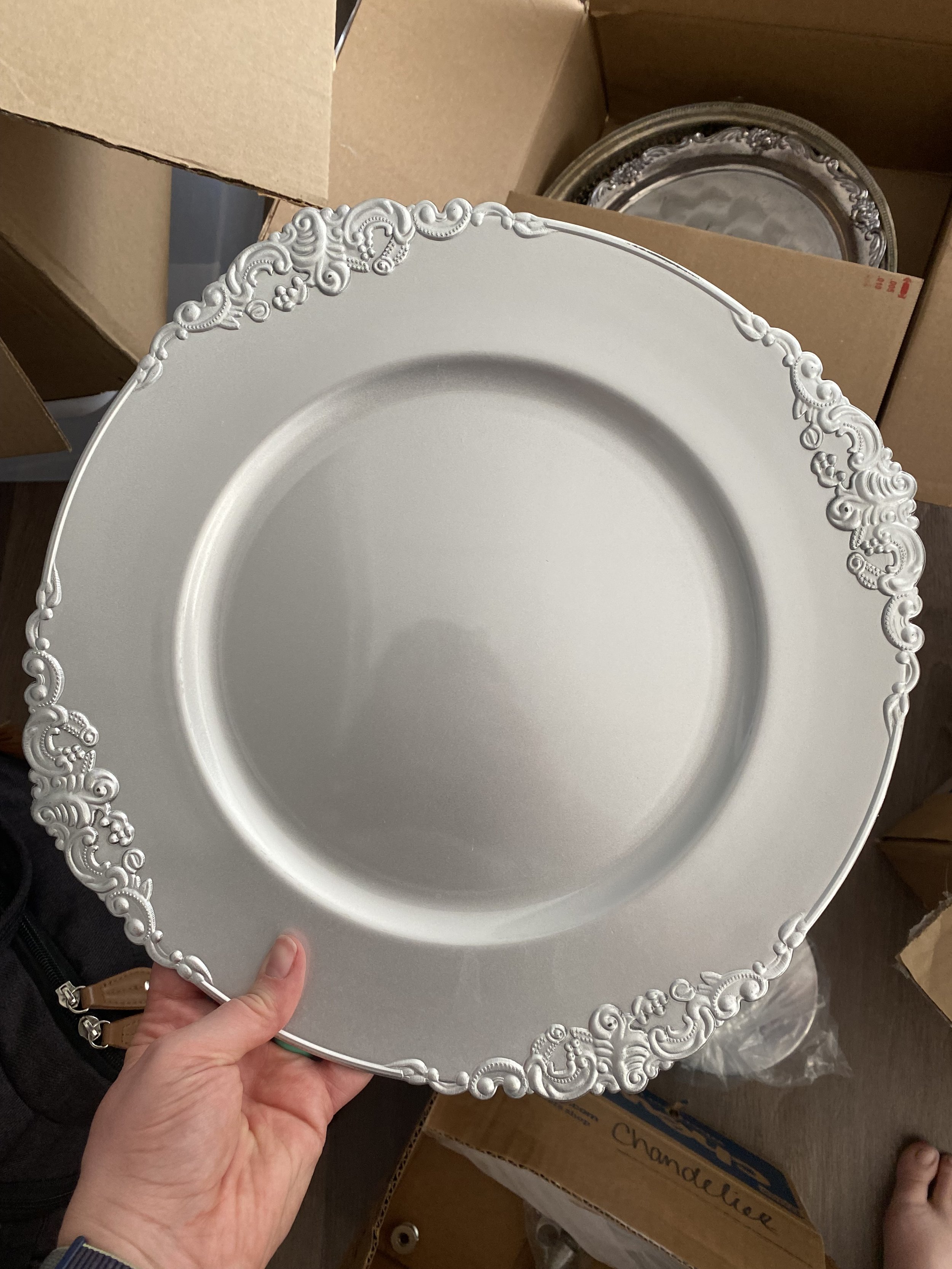$40 - 18 qty. Silver Chargers (For Dinner Plates)