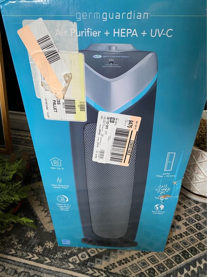 $100 FIRM. Brand new in the box. Germ Guardian air purifier with Hepa + UV for total air cleaning. Covers 700 sq ft.  We decided to get something bigger and I missed the return window.