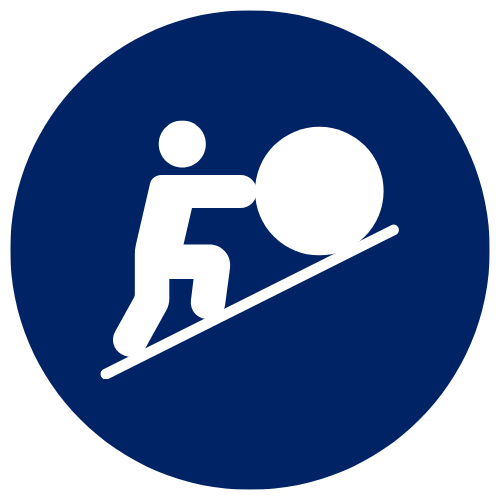 Illustration of a person pushing a large ball up a slope, symbolizing effort or challenge.
