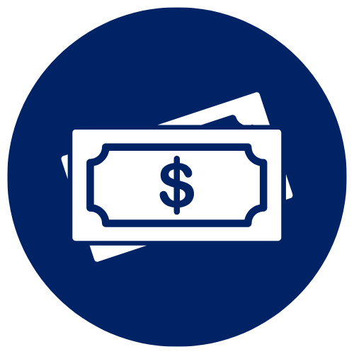 Icon of paper currency bills with a dollar sign on them, representing money.