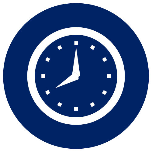 Icon of a clock showing 12:15, with a dark blue background.