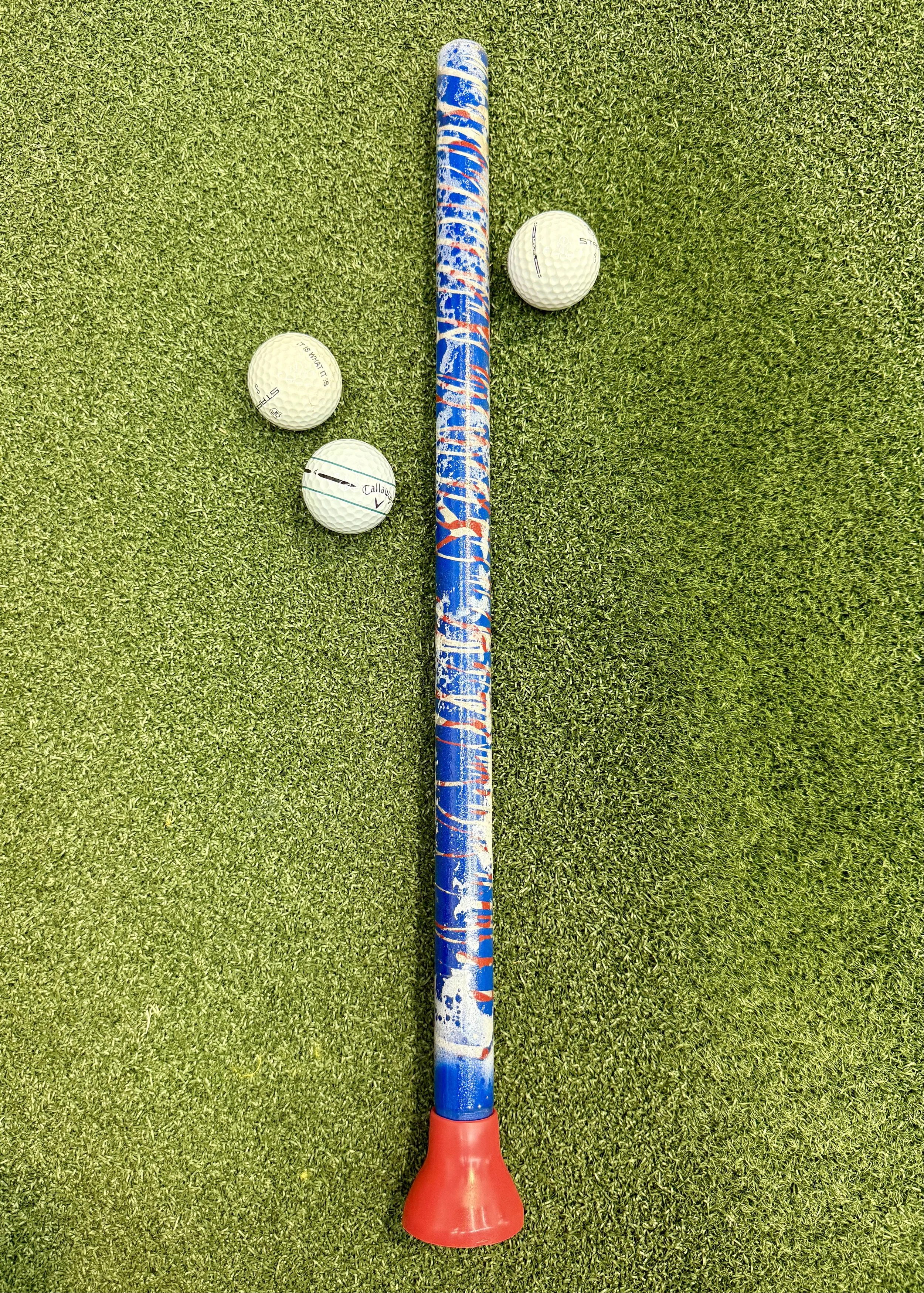 Royal blue, white, and red painted golf ball pickup tool with red plunger. Ryder Cup. USA. Patriotic golf.