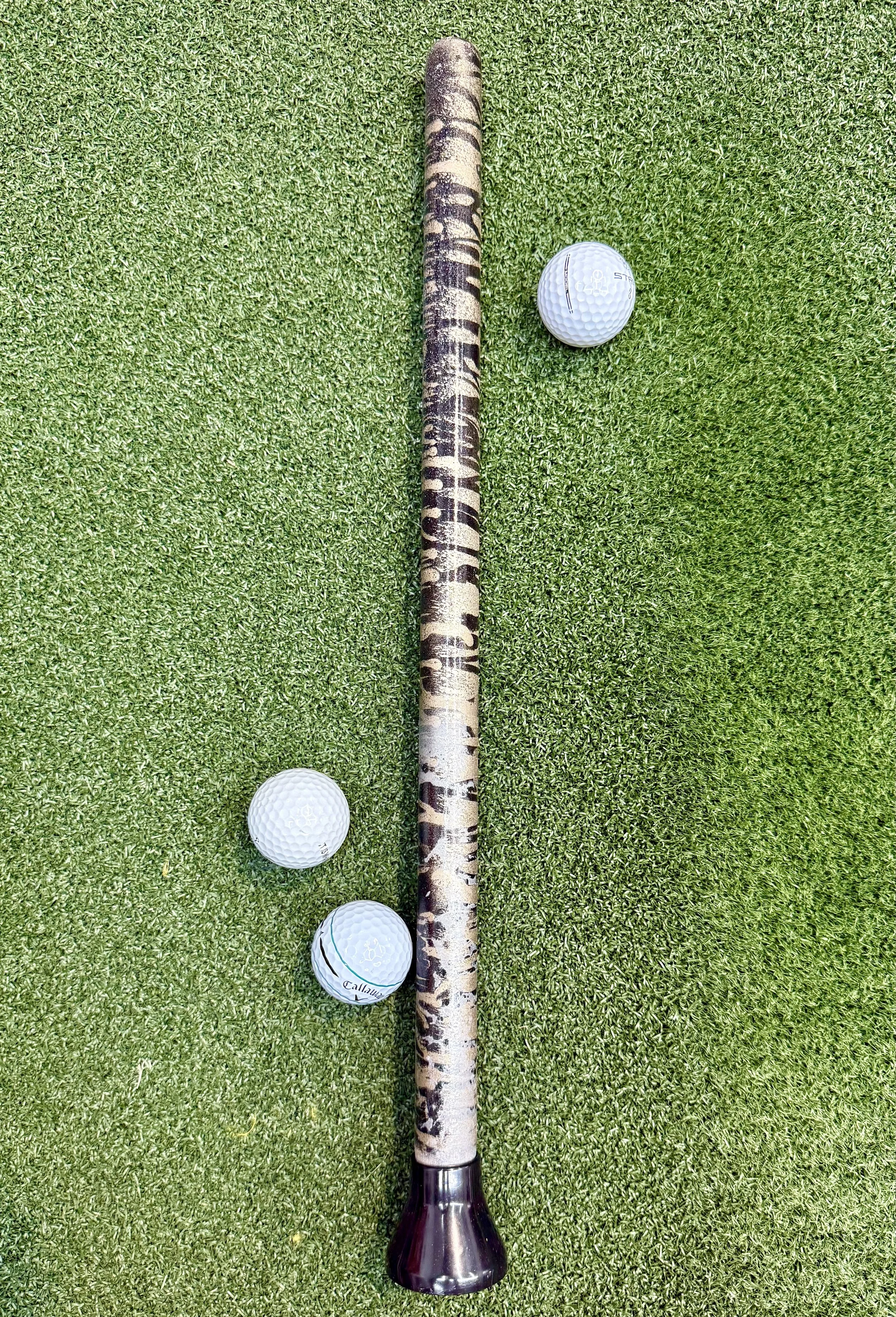 Gold and black painted fairway fetcher golf ball pickup tool, with silver splatters. Black plunger. Army football. USMA. Military Academy. Saints football. New Orleans Saints. Purdue.