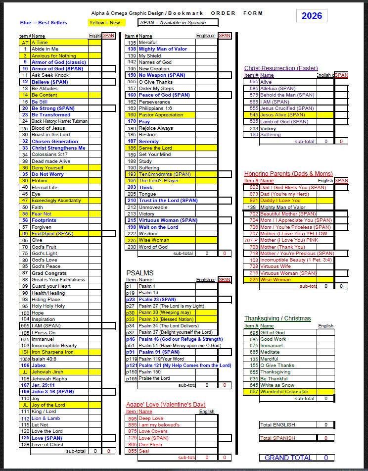 Master Order Form(s)