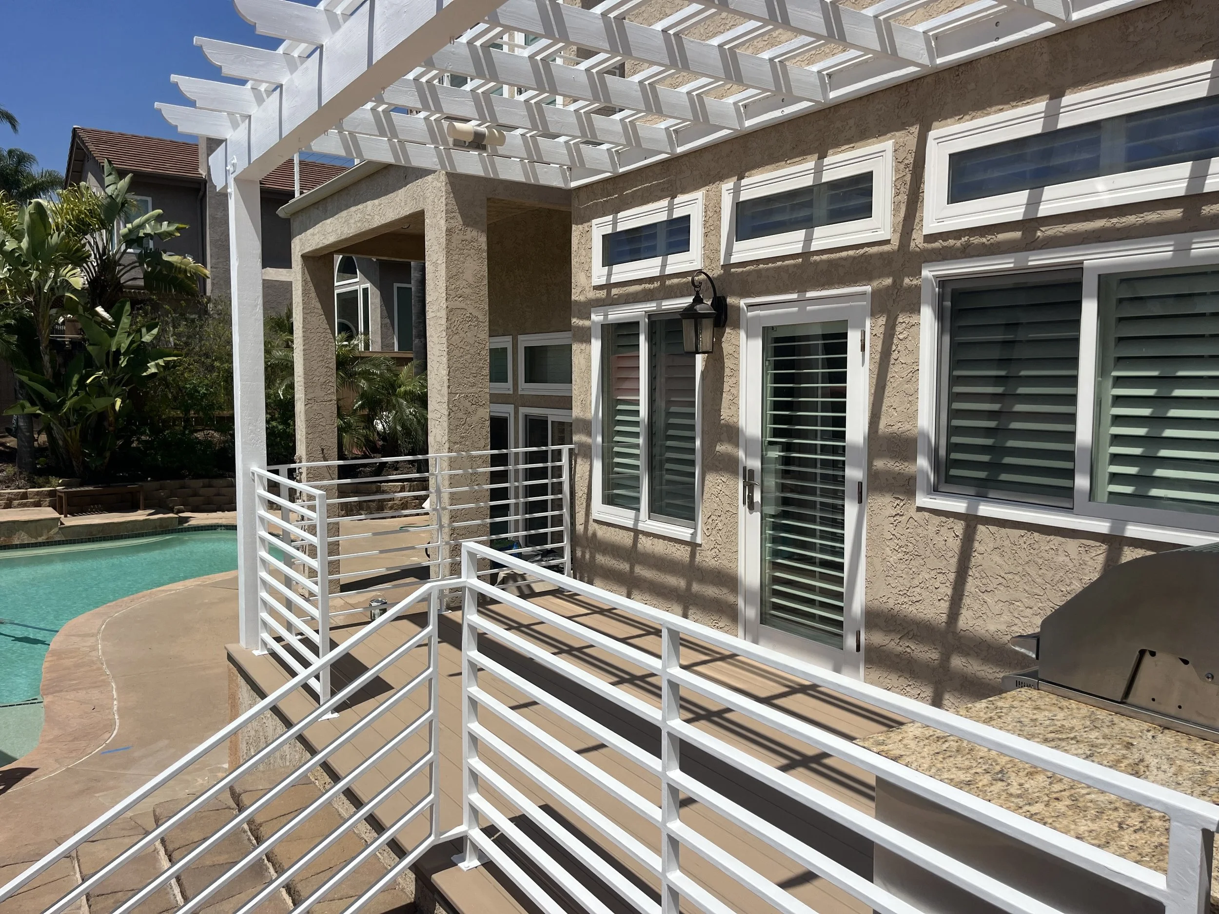 Custom composite deck and pergola in Rancho San Diego, California