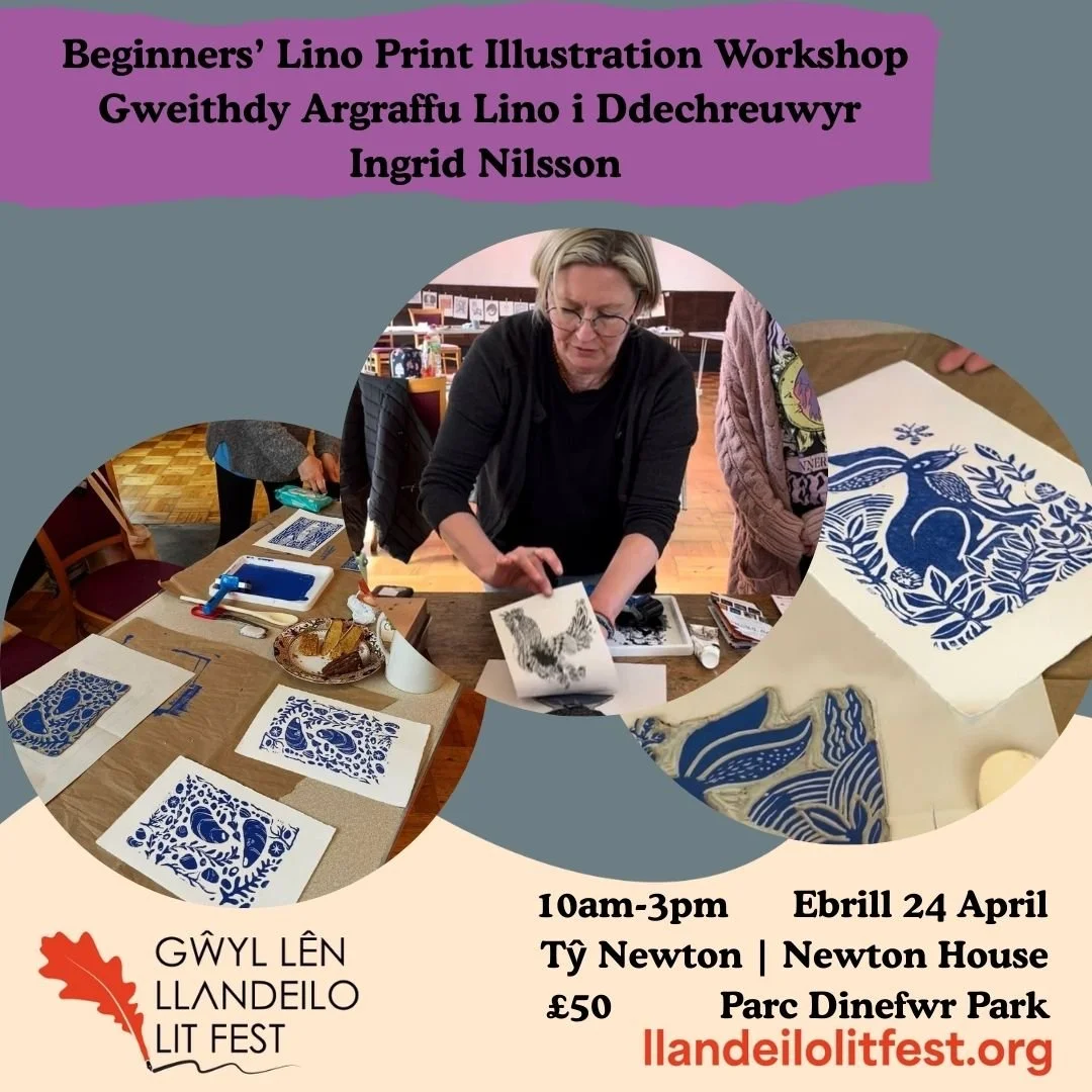 Beginners’ Lino Print Illustration Workshop | Gweithdy Argraffu Lino i Ddechreuwyr - Ingrid Nilsson