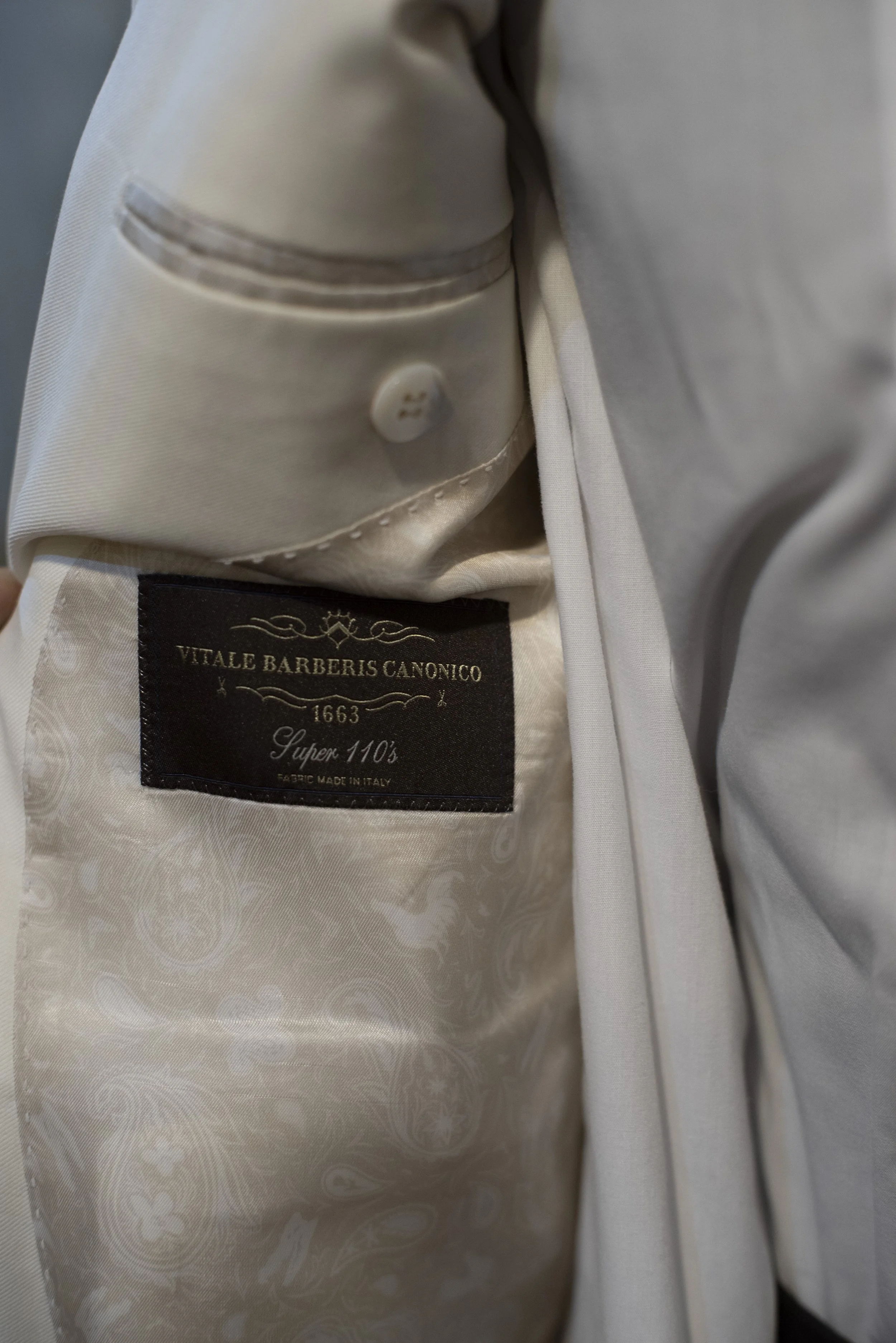 Vitale Barberis Canonico Super 110s bespoke 1942 dinner jacket suit in Ybor City, Tampa, Florida.