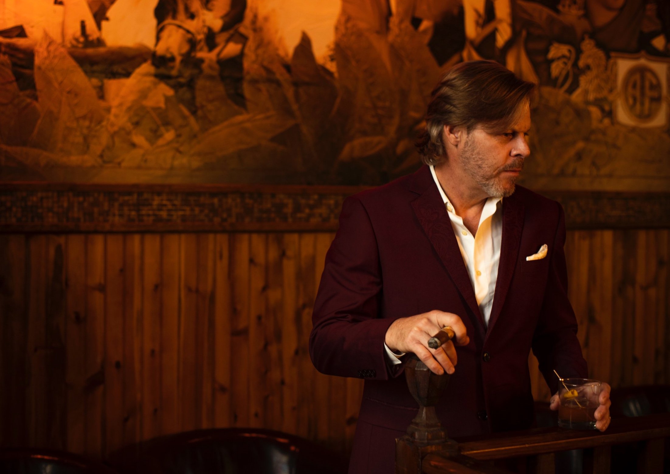 Custom burgundy suit by 1942 Clothiers and Bib 'N Tux / 'Til Death Hat Co in West Ybor, Tampa, Florida.