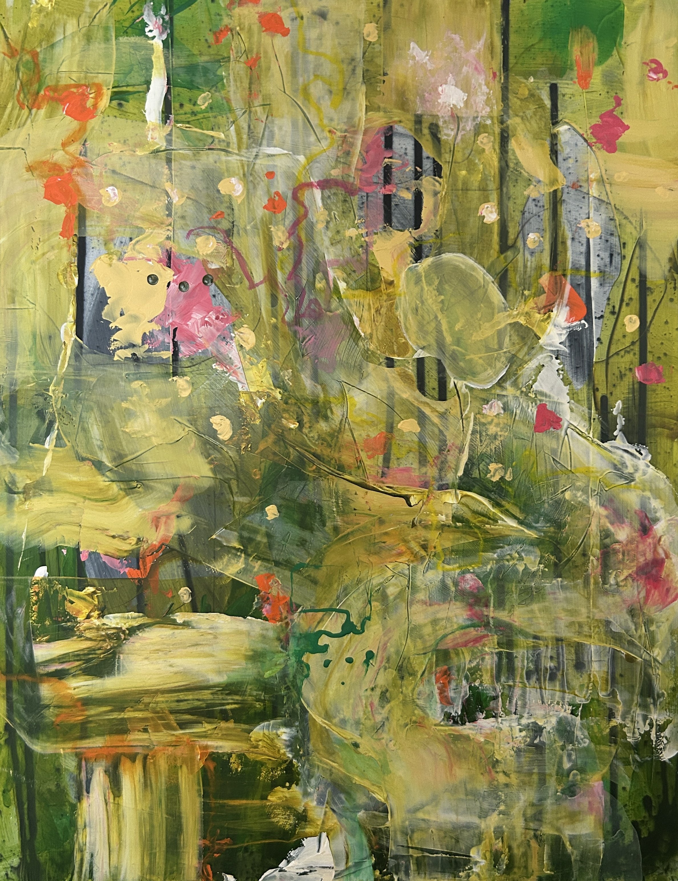 Dahlias - Mixed media on chunky board