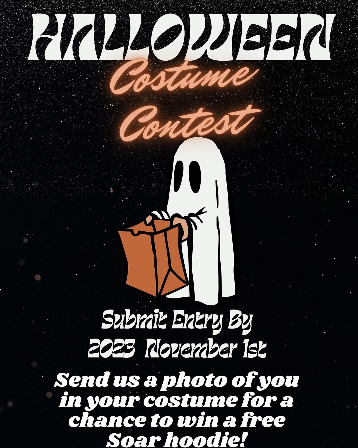 Post a photo of yourself in your costume🎃. It can be it&rsquo;s own post or a story. Tag us, and enter for a chance to win our giveaway, a free Soar hoodie🎉! The staff will vote on the most creative costume. Bonus points if you are doing you art fo