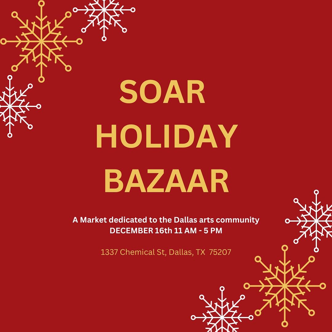 Are you looking for a fun way to get some unique holiday gifts 🎁? Well we are excited to announce our first ever holiday bazaar! We will be raising money to help local up and coming artists in the Dallas area. Local performers will be at the market 