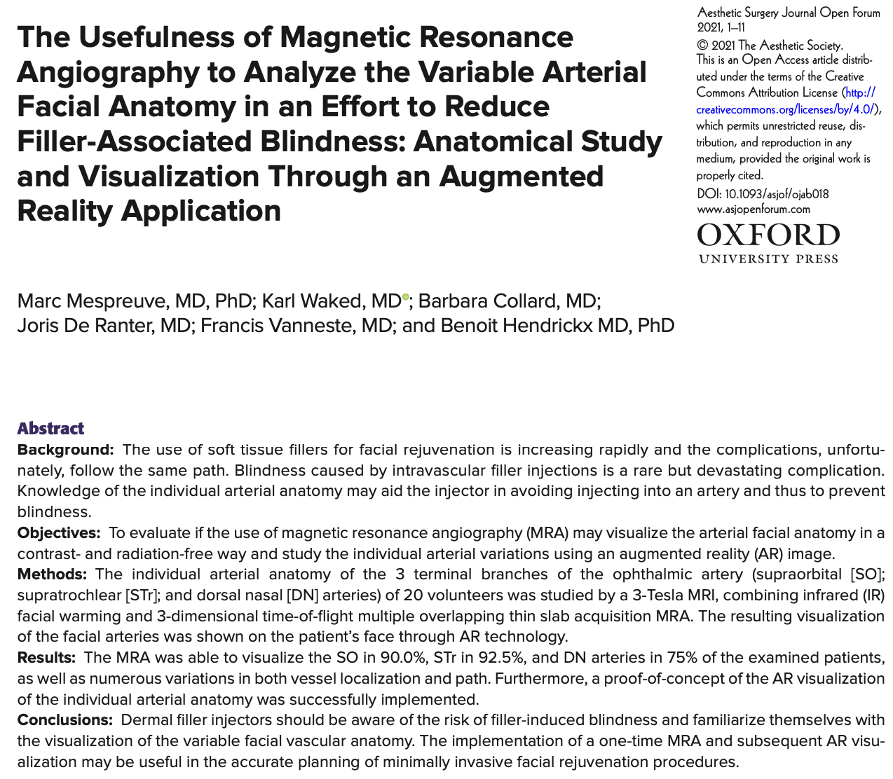 Magnetische Resonantie (MRI) om de arteriële anatomie van het aangezicht te visualiseren.