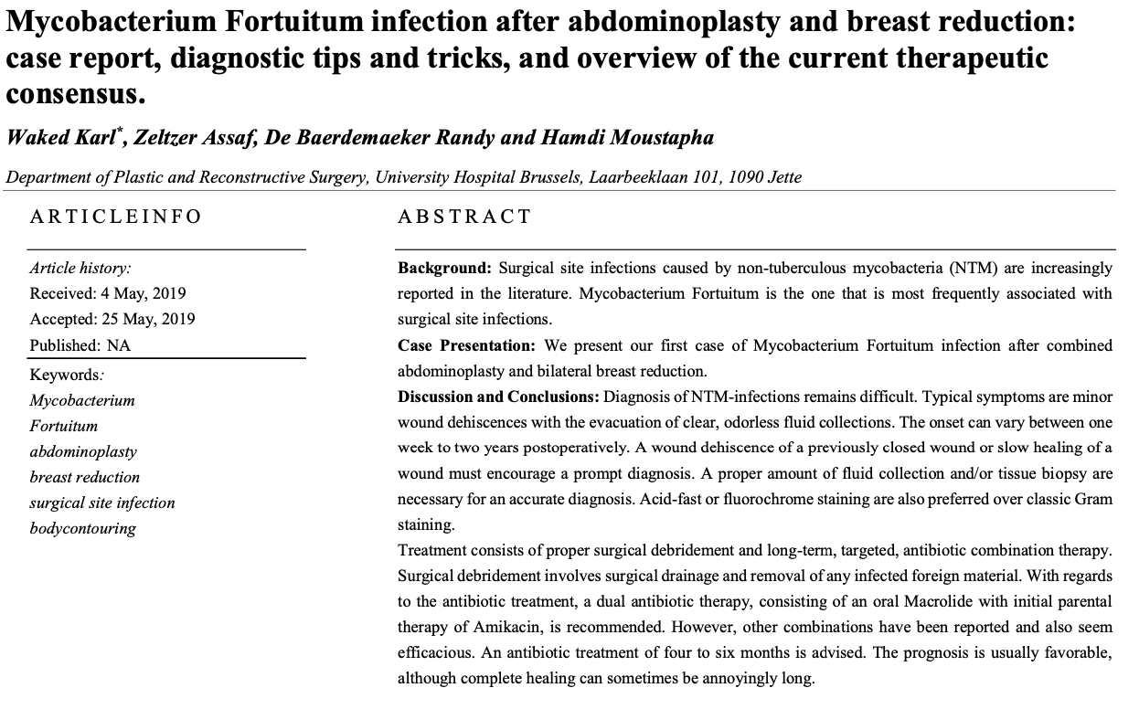 Mycobacterium Fortuitum infectie na buikwandcorrectie en borstverkleining