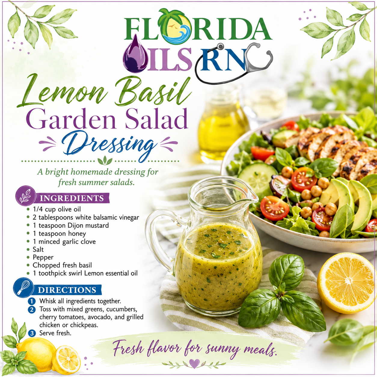 lemon basil garden salad essential oil recipe from Florida Oils RN