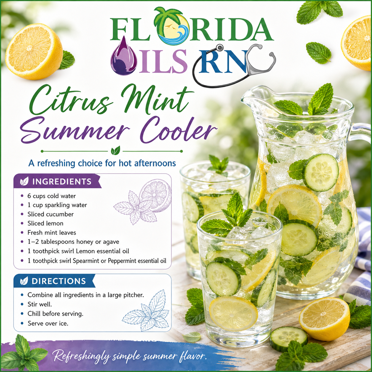 mint cooler recipe using essential oils from Florida Oils RN