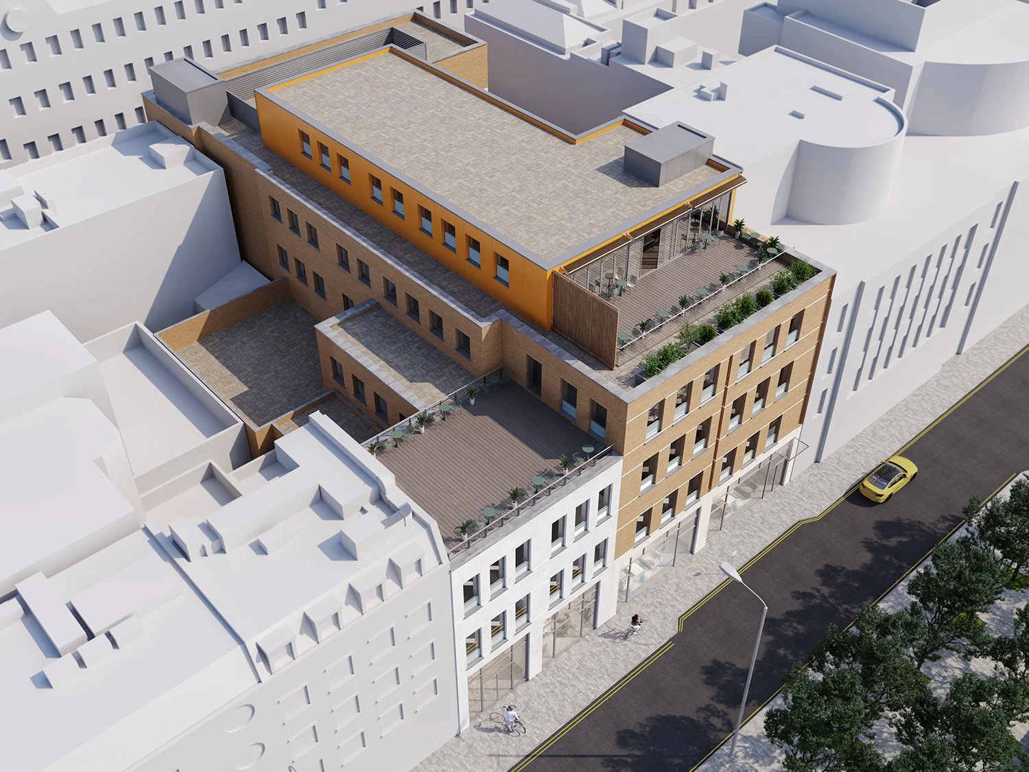 Mixed-use development 3D visualisation - residential commercial property rendering London