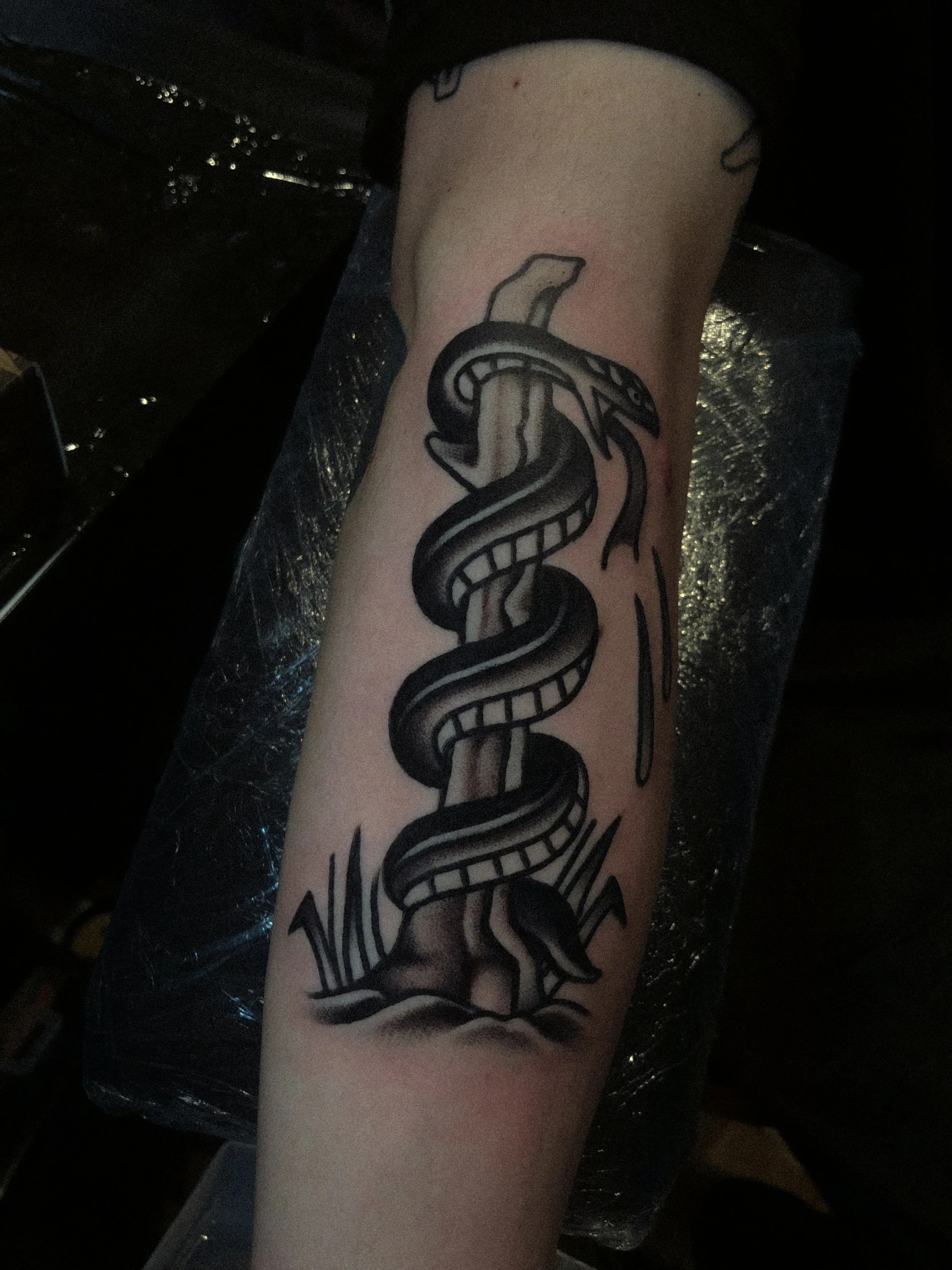 orm tatuering i traditionell old school stil