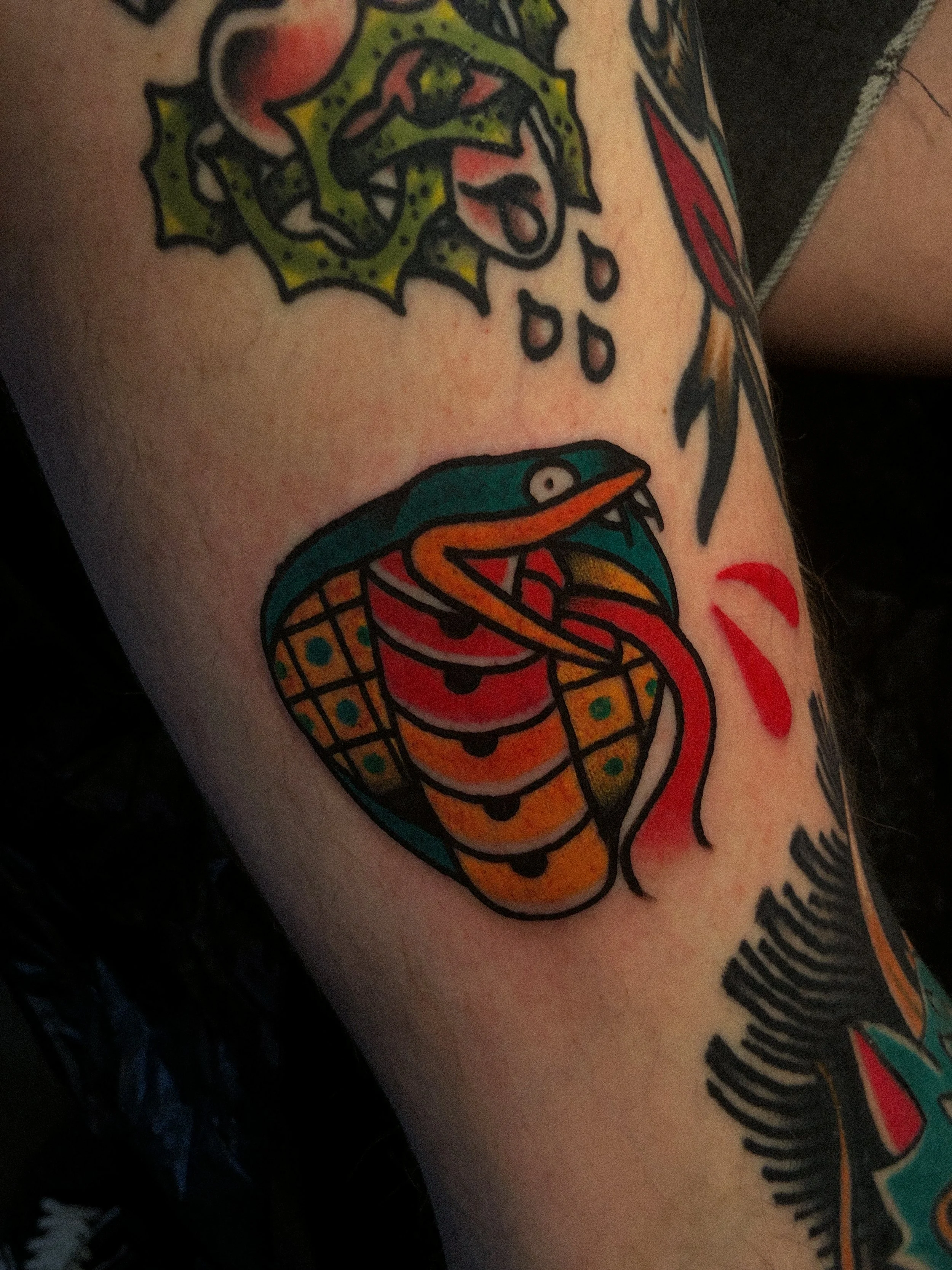 orm huvud tatuering i traditionell old school stil