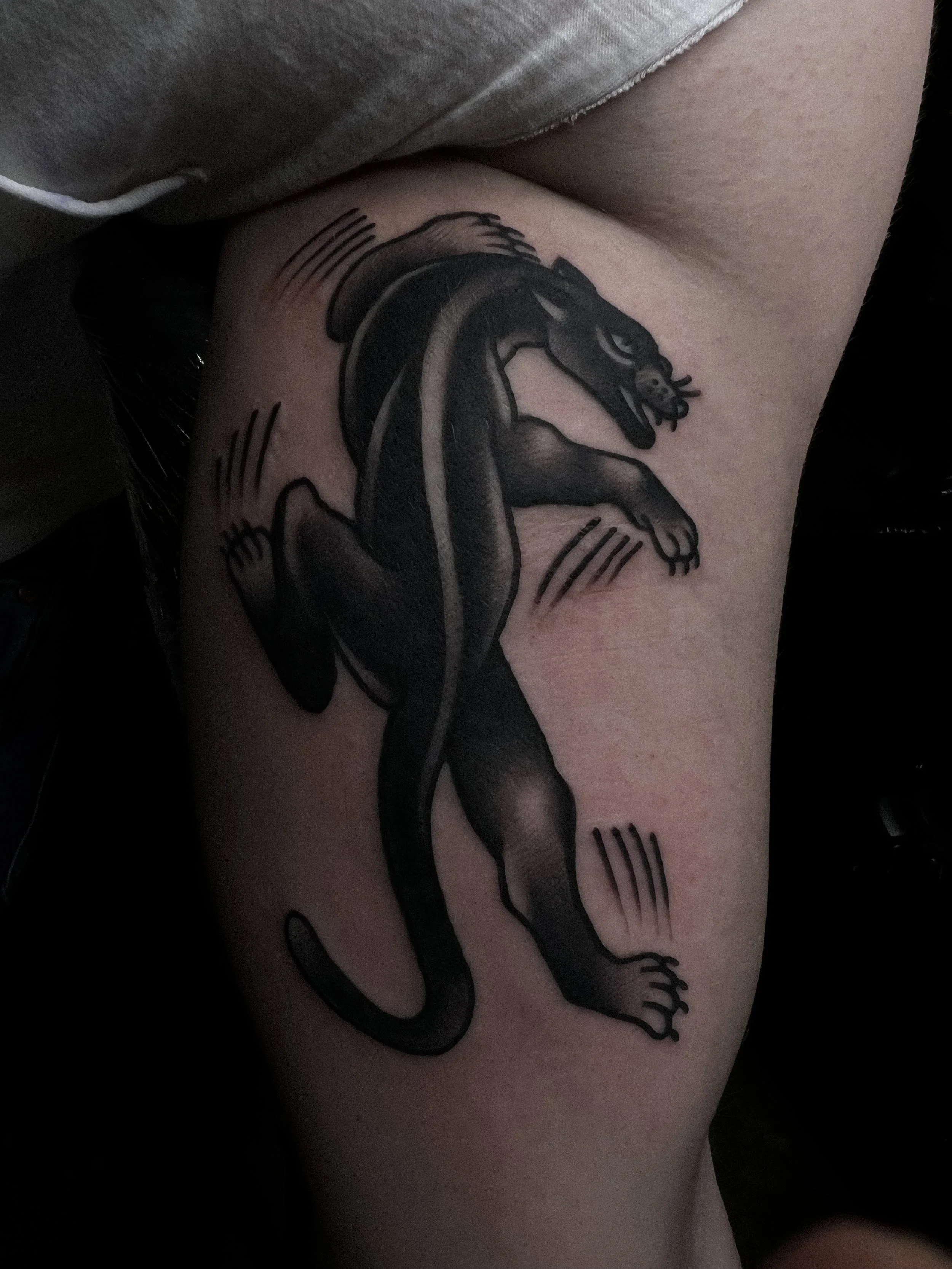 Panter tatuering i old school traditionell stil