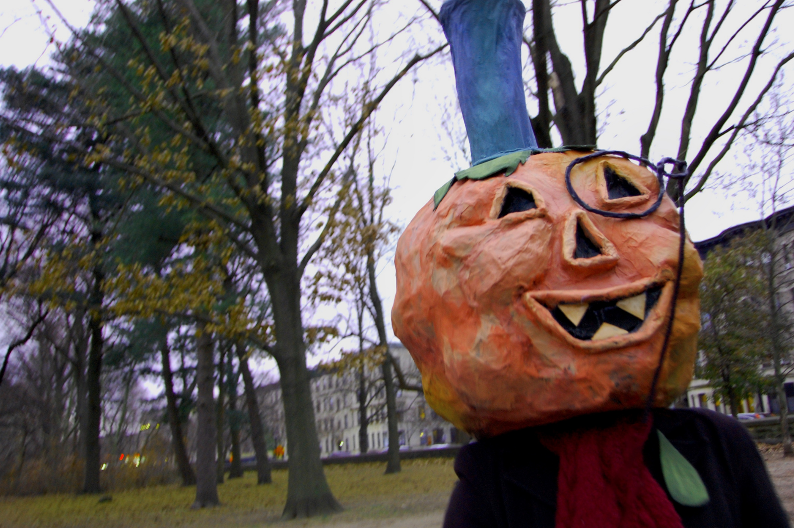 Pumpkin Head - 2025 
1600x1063 px - Digital photograph of mixed-media sculpture

Pumpkin Head, oh Pumpkin Head, wandering through the park.

He has no aim but smiles away, content to be in dark.