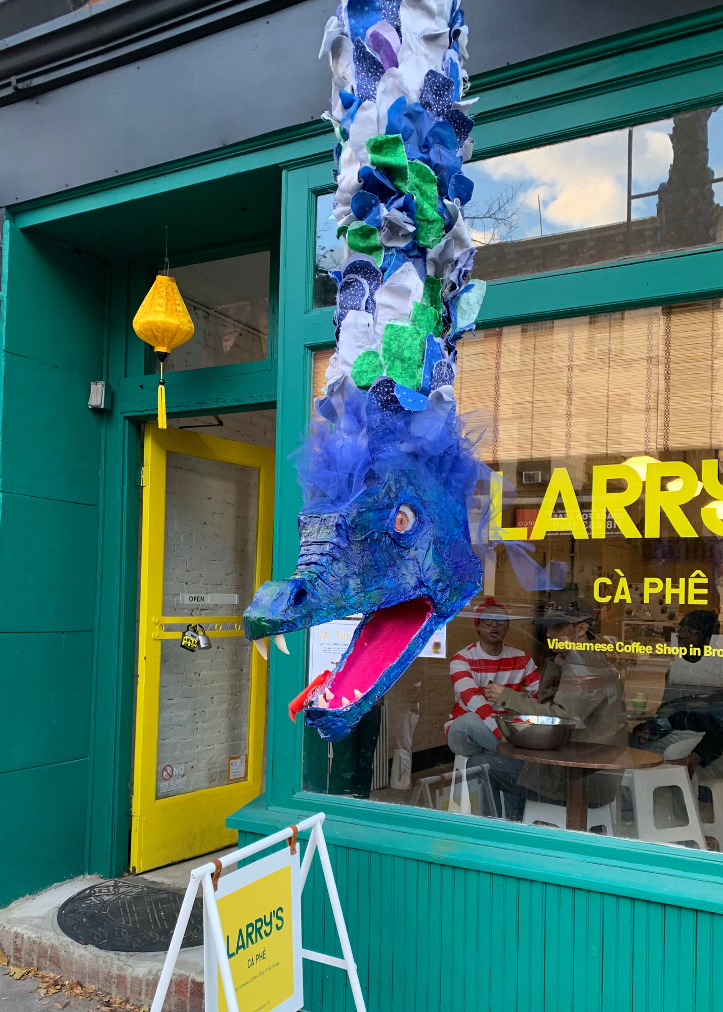 Candy Breathing Dragon - 2025
30"x6"x30' - Mixed-media sculpture

Once a year, on Halloween, our usual skepticism is curbed. People come out of their shells and dress for who they want to be and not who they are. 

This 30 foot long dragon was strung