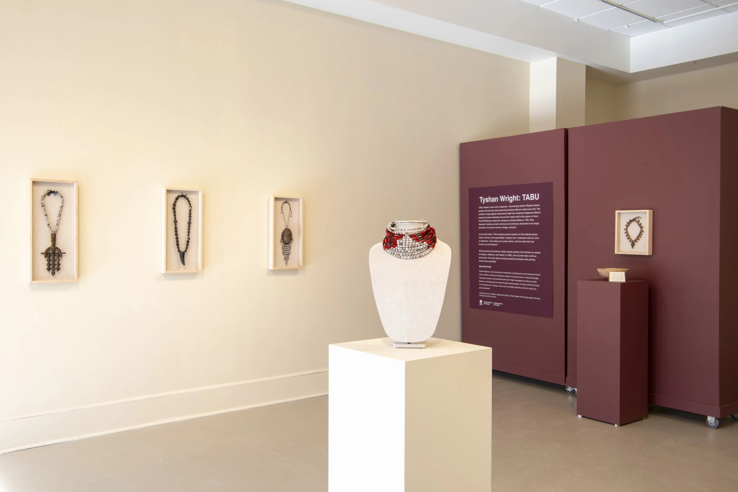 Tyshan Wright, Installation view, TABU, Mary E. Black Gallery, Craft Nova Scotia, Halifax, 5 March 2026 to 19 April 2026. Photo: Steve Farmer