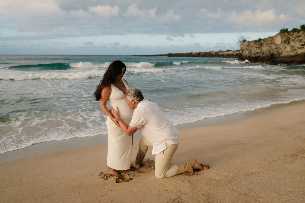 Romantic Beach Maternity Photoshoot at Ironwoods Beach | Maui Babymoon Photographer