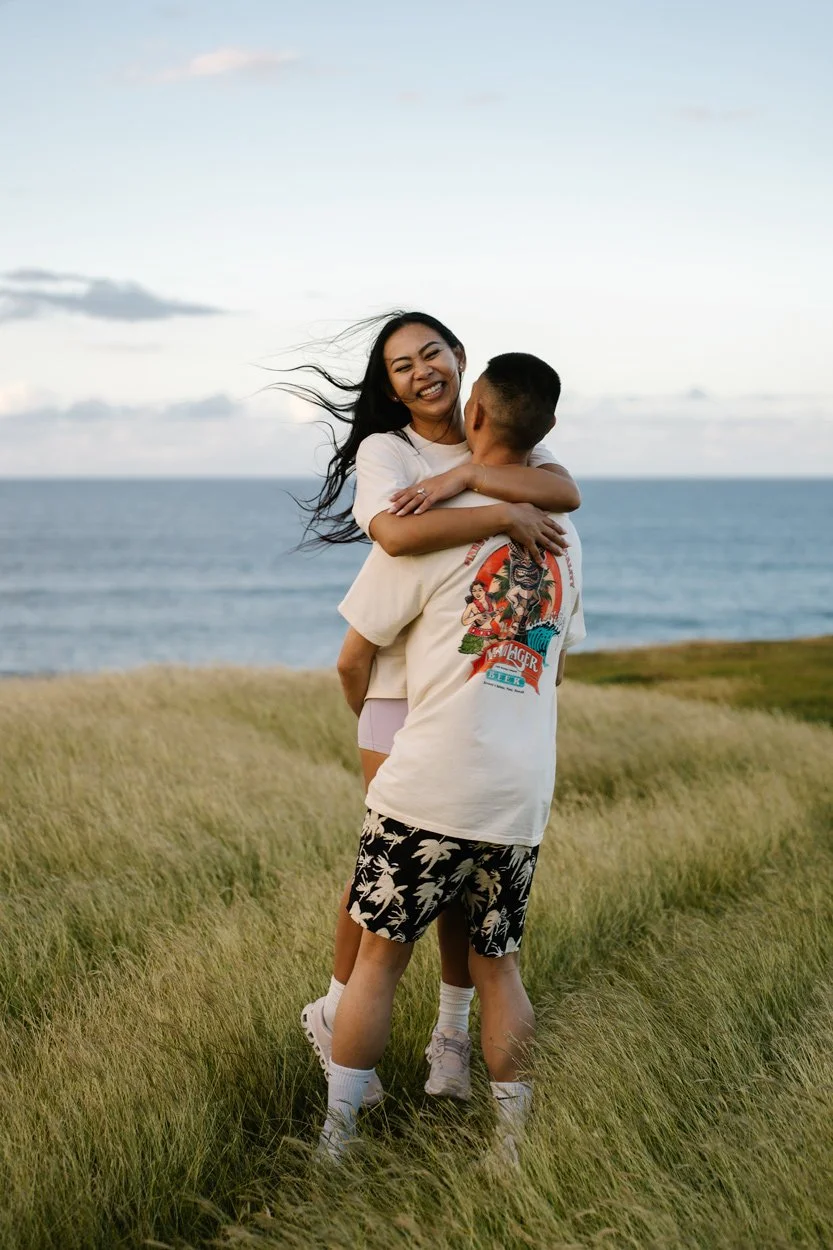 Couple candid engagement photoshoot captured by Maui photographer.
