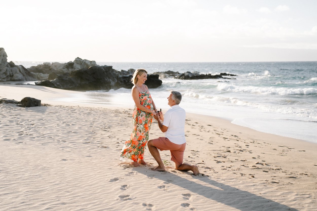 Sunset surprise engagement at Ironwoods beach, Maui