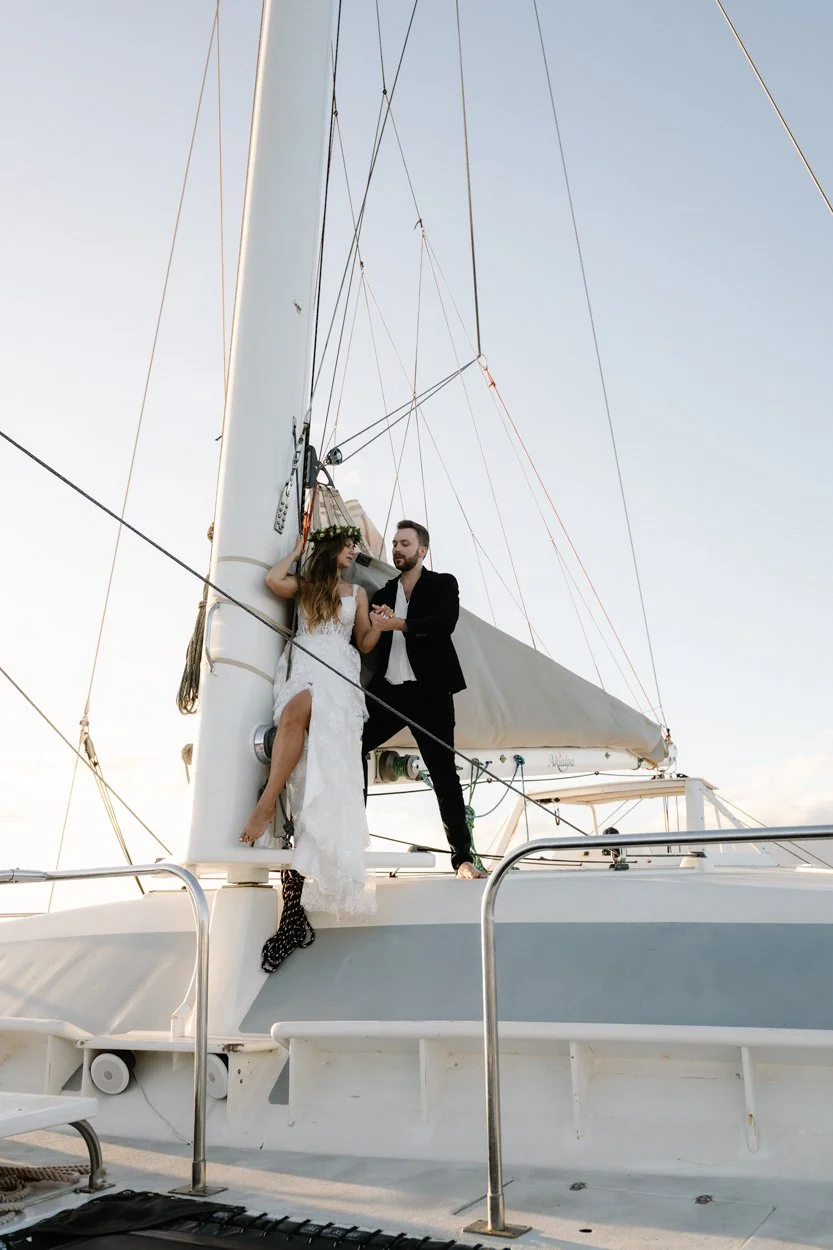 Sunset sail elopement captured on Maui