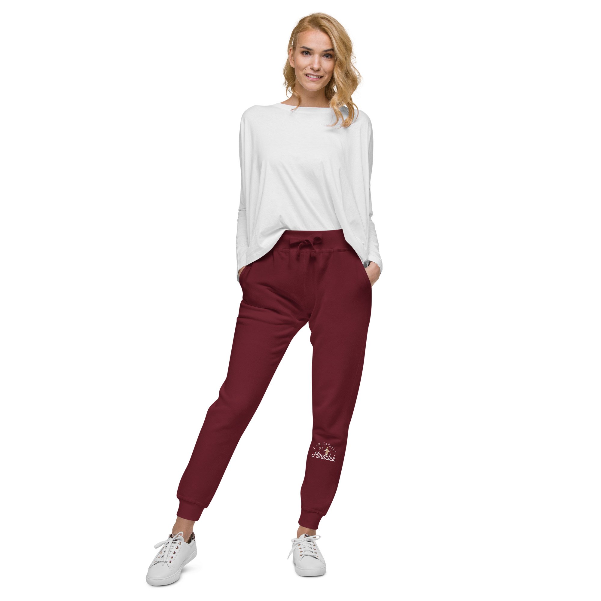 unisex-fleece-sweatpants-maroon-front-636c5b5c88c6f.jpg