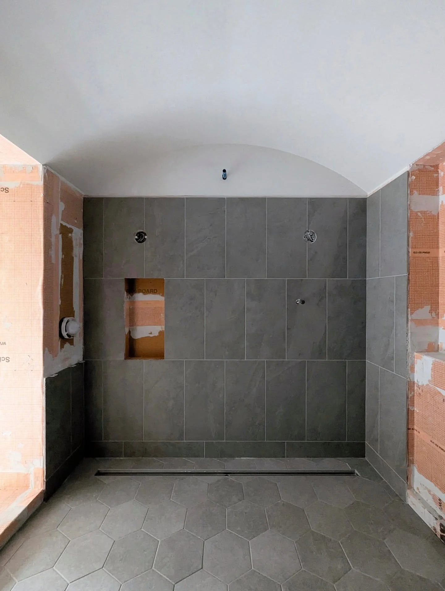 Construction scenes from a small interiors-only project for a client who asked for a serene yoga studio environment and spa-like wet room within her existing home. I don't often take projects this small, but beautiful and experiential spaces can happ