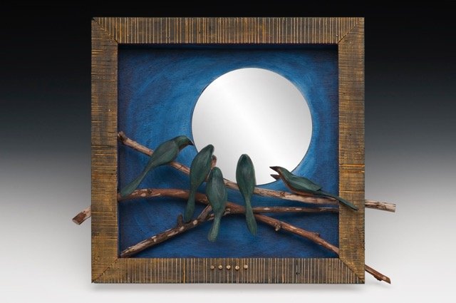 Moon Mirror with Five Birds