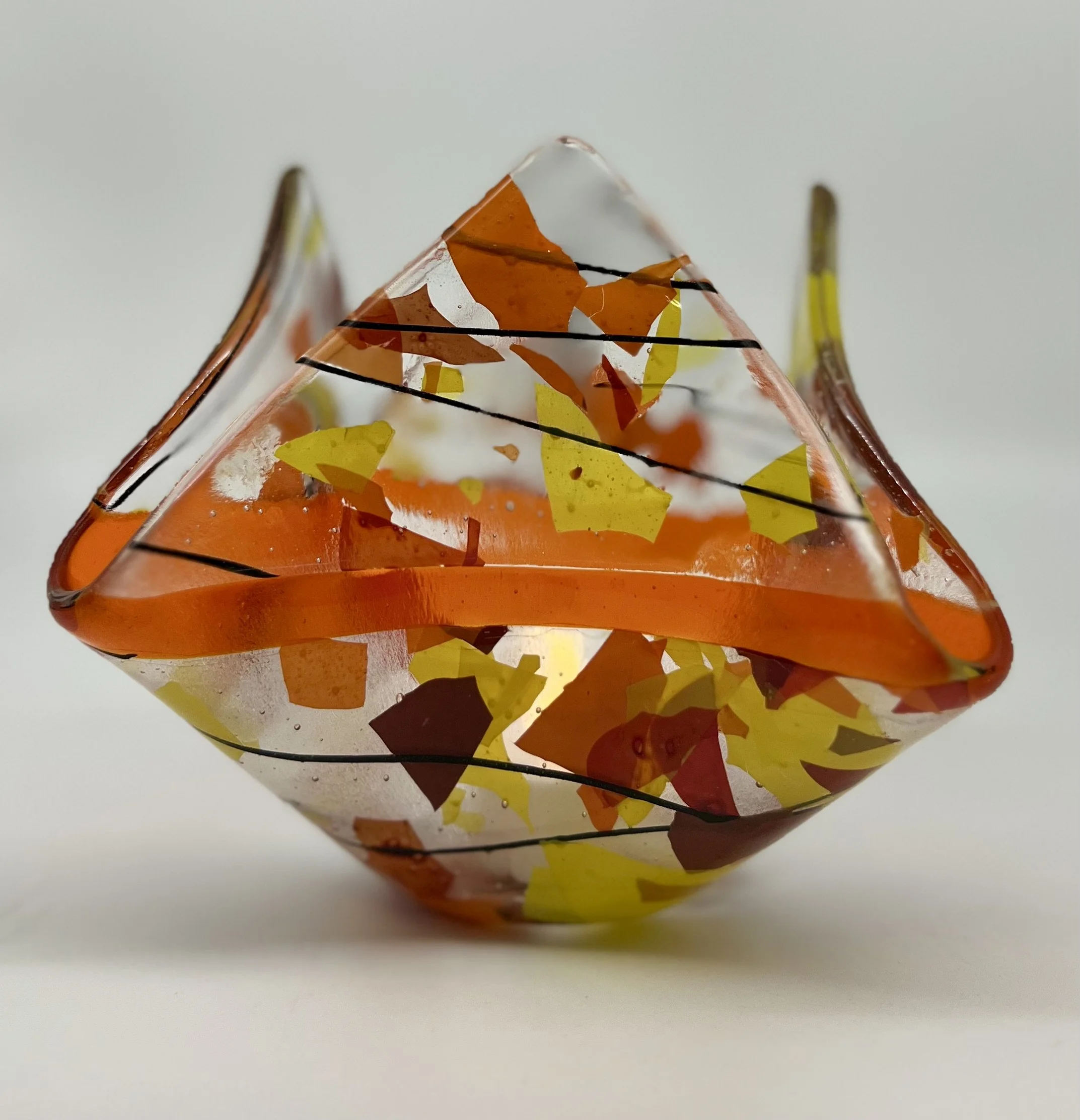 Autumn Confetti with transparent Orange insets Candleholder $45