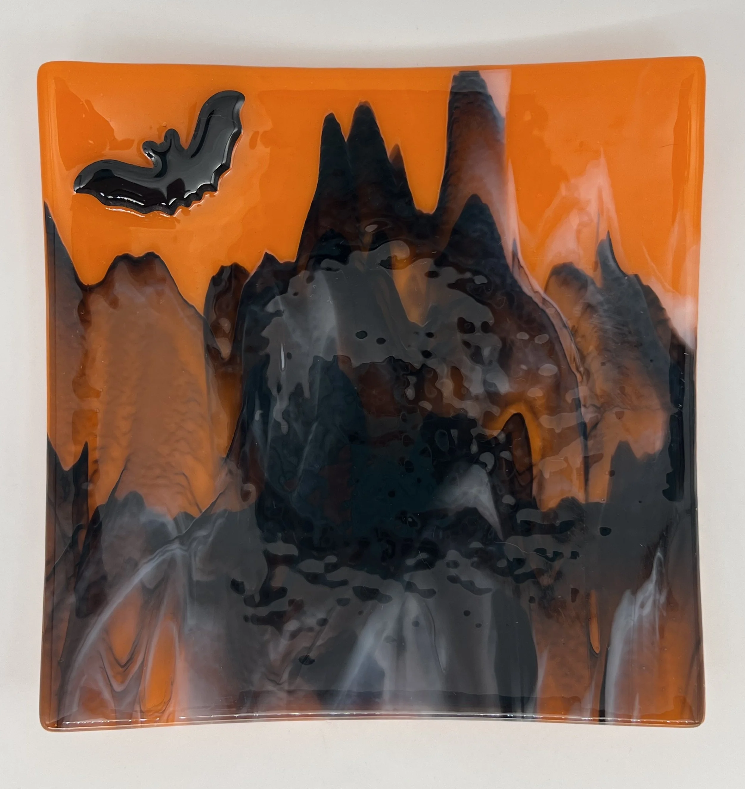 Tangerine with Black, White, and Clear overlay - with Bat.  8.5" square.  $55