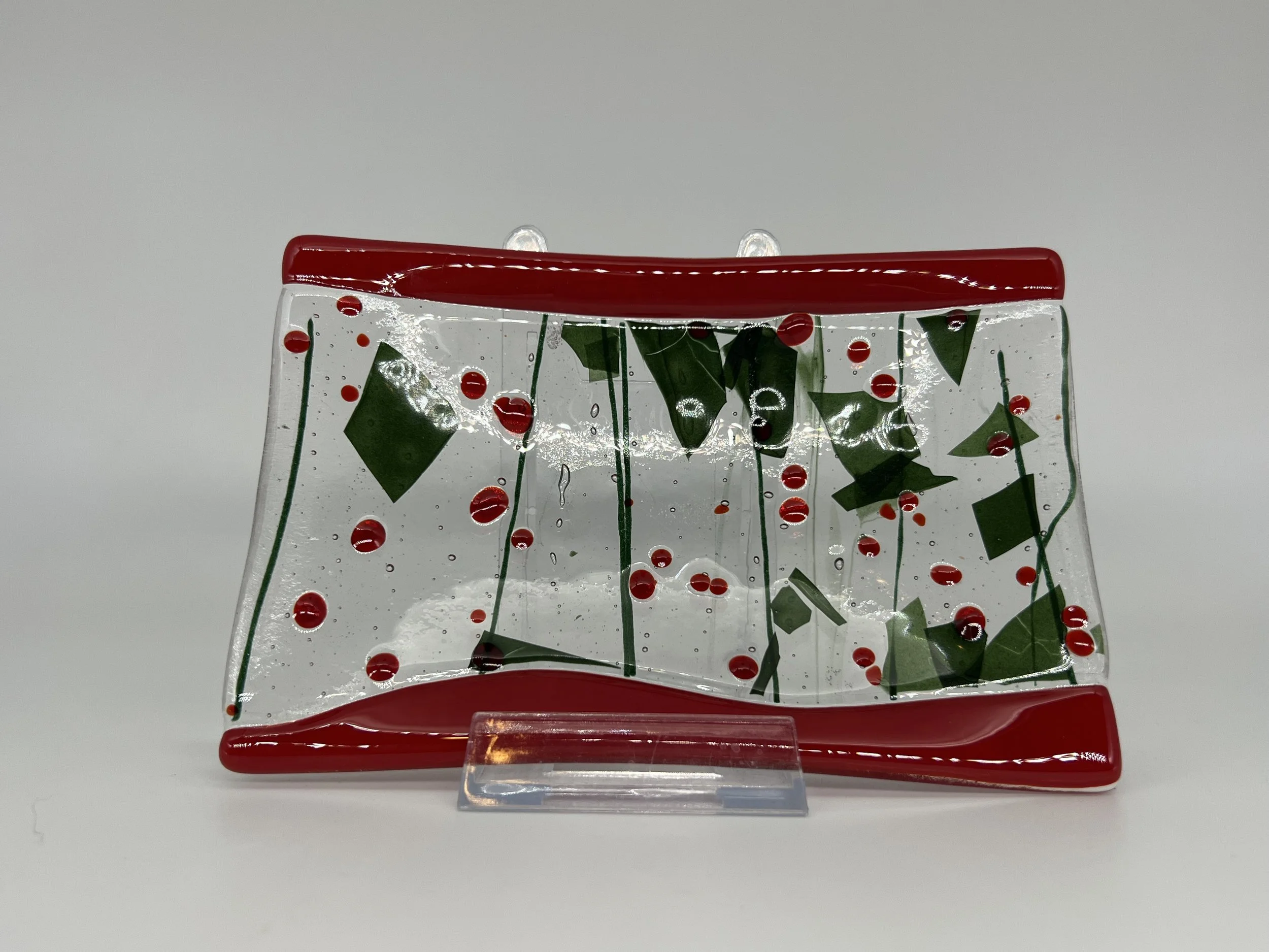 Streaky green with Holly Berry inset soap dish - $30 