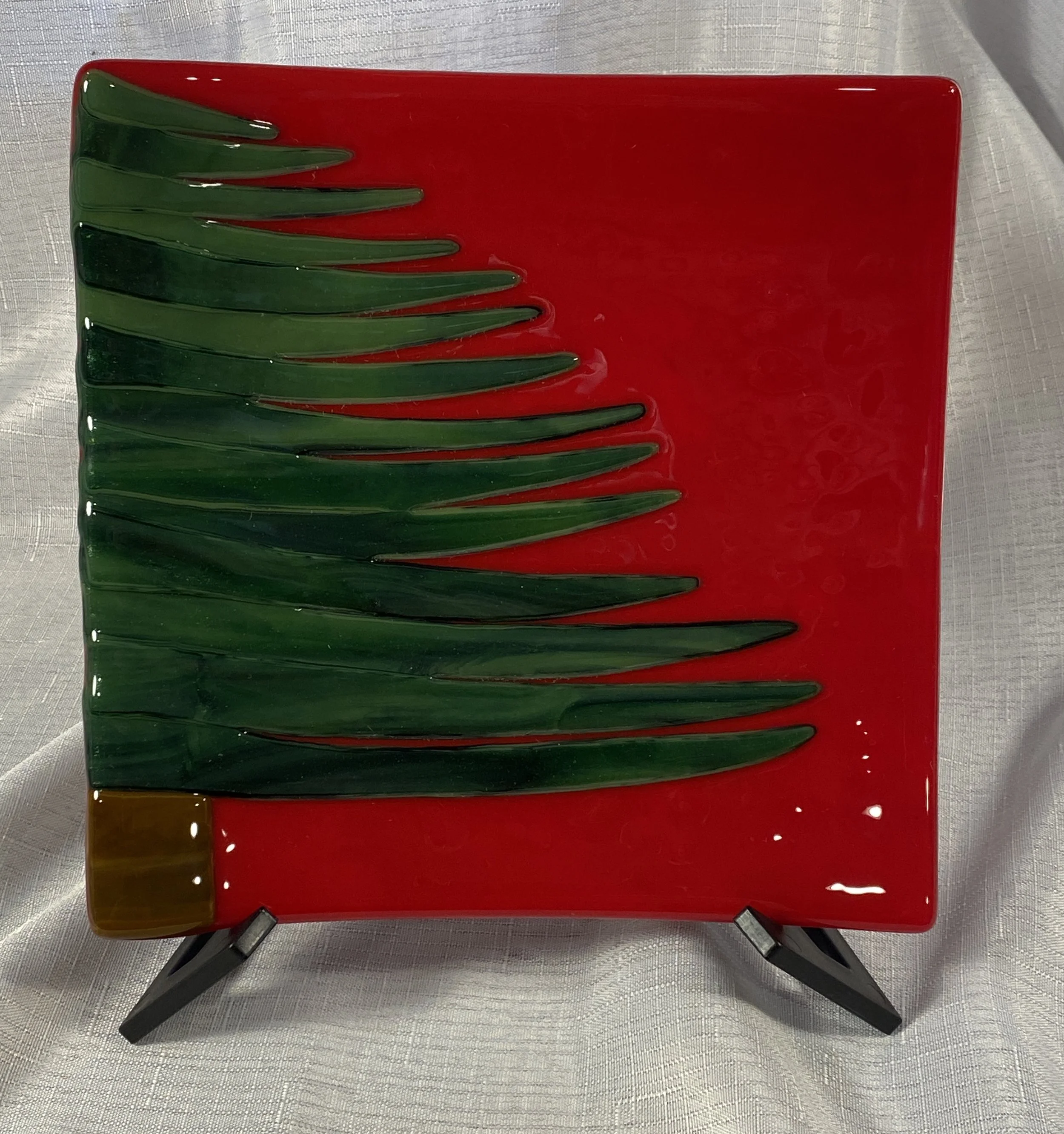 Red with deep green evergreen tree.  8.5" square  $55. - Sold