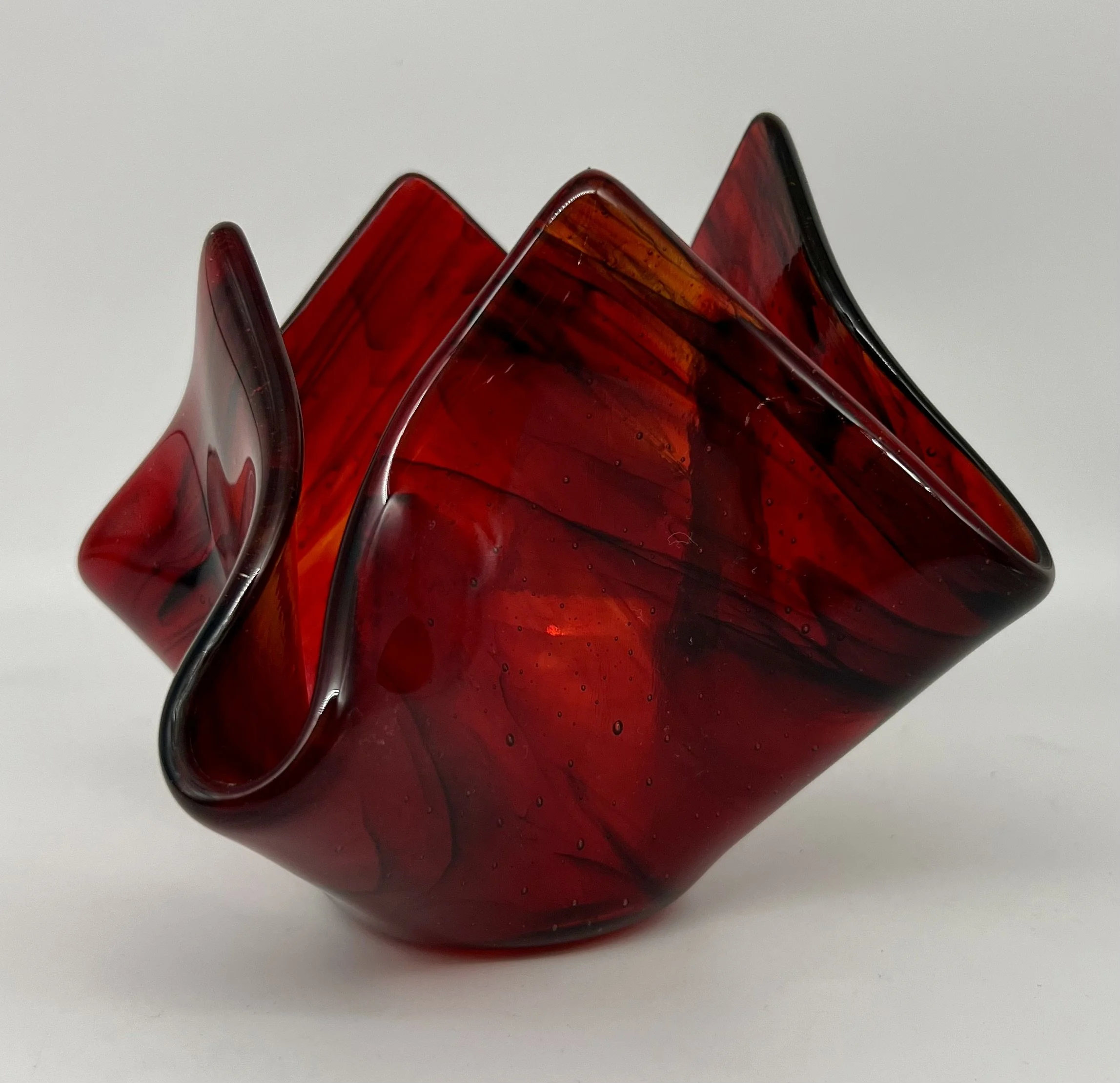 Red and Yellow streaky glass layered with Black and Clear Streaky glass candle holder $50 - 