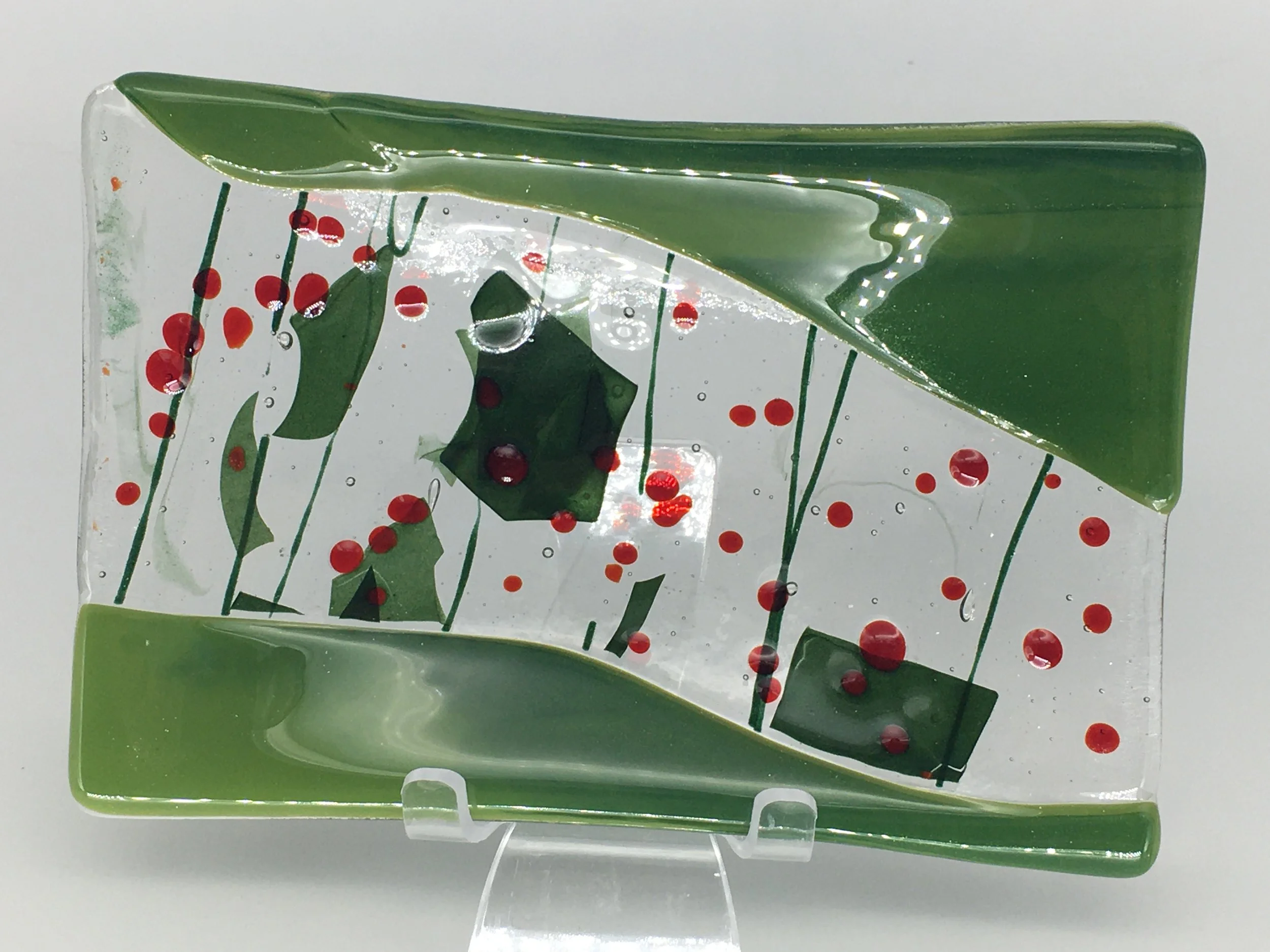 Streaky green with Holly Berry inset soap dish - $30 - sold