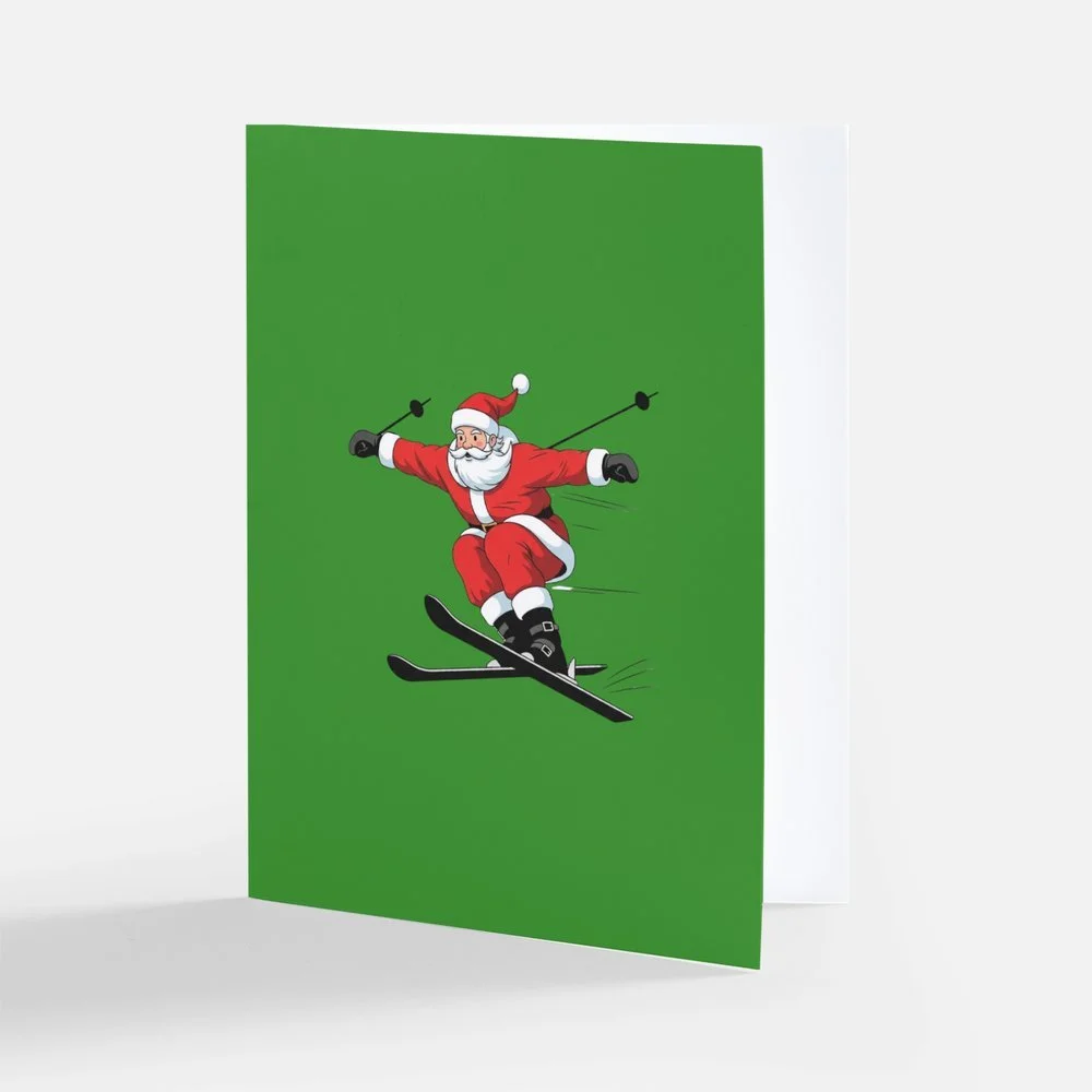Santa On Skis Holiday Card- Pack of 3