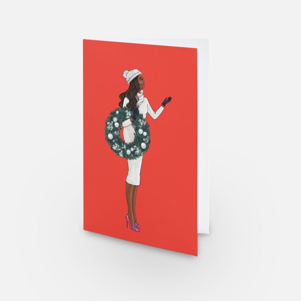 Hanging the Wreath (Dark Skinned) Card- Pack of 3