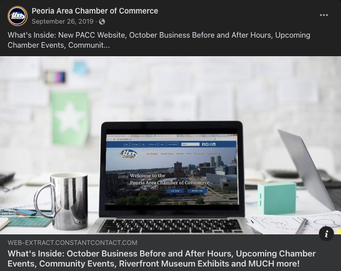 Social Media e-Newsletter Post
[Peoria Area Chamber of Commerce]

Constant Contact post to E-Newsletter
