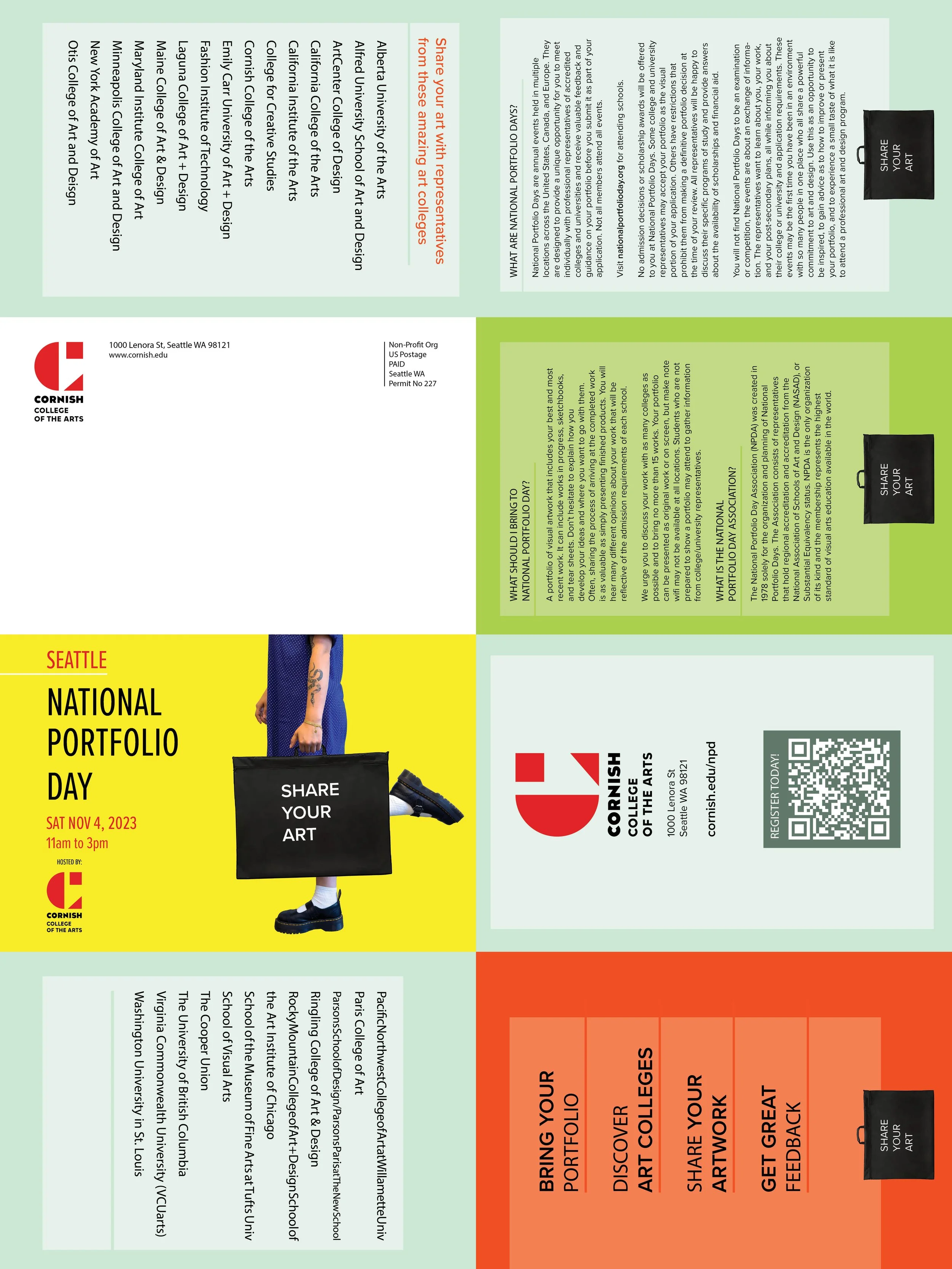 2023 Seattle National Portfolio Day poster, back (18"x24", folds into booklet)