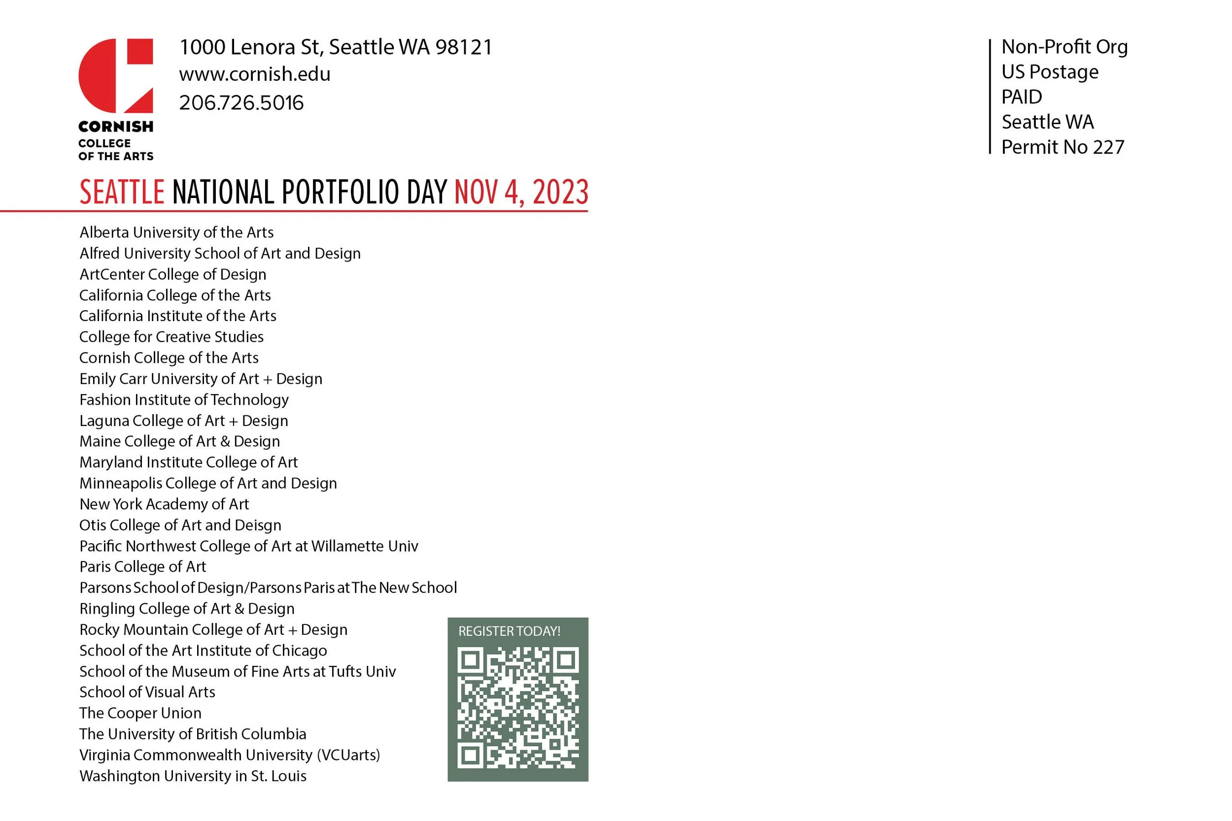 2023 Seattle National Portfolio postcard, back