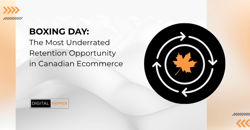 Circular arrows around a maple leaf icon, Digital Pepper Boxing Day retention graphic
