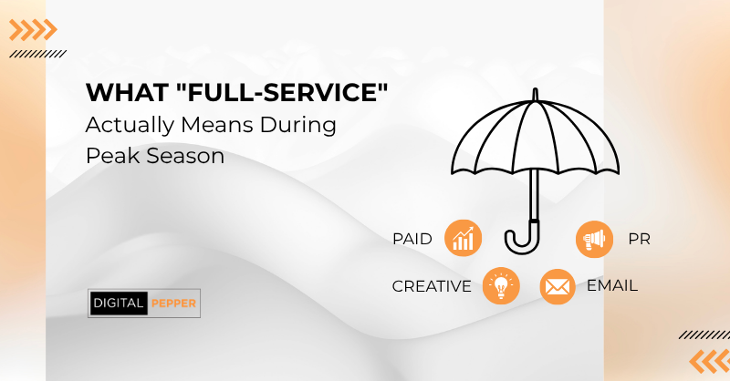 Umbrella icon sheltering paid, PR, creative and email service icons, Digital Pepper full-service graphic