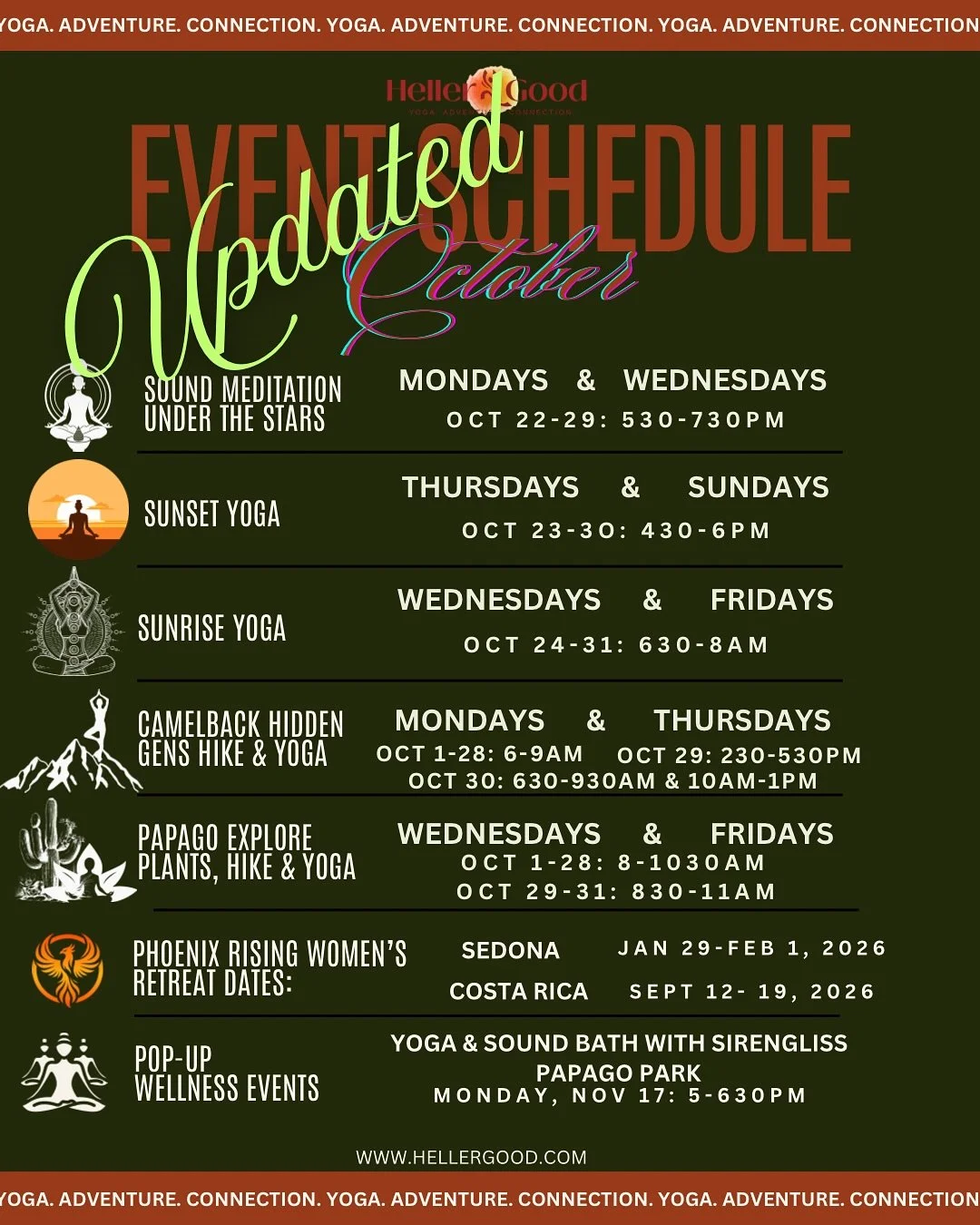UPDATED October Heller Good experiences schedule for your viewing pleasure along with some fun photos over the last few halloweens with @divine_dnita  and @ccc__christina @kaylascheiding  @sherises2020  and @suryayogaandwellness  and 🐄 😆 
IMPORTAN
